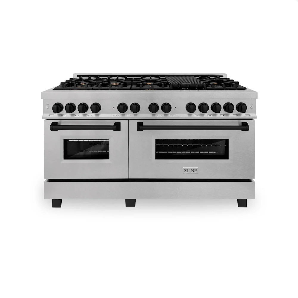ZLINE Autograph Edition 60 in. 7.4 cu. ft. Legacy Dual Fuel Range with 9 Burner Gas Cooktop and 2 Electric Convection Ovens in Satin Stainless Steel and Matte Black Accents, Open Box-Good Condition - Image 8
