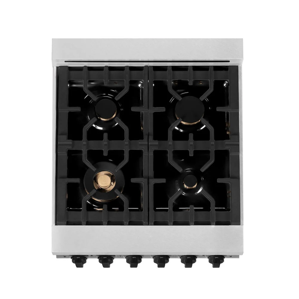 ZLINE Autograph Edition 24 in. 2.8 cu. ft. Legacy Dual Fuel Range with 4 Burner Gas Cooktop and Electric Convection Oven in Satin Stainless Steel with White Matte Door and Matte Black Accents, Open Box-Good Condition - Image 4