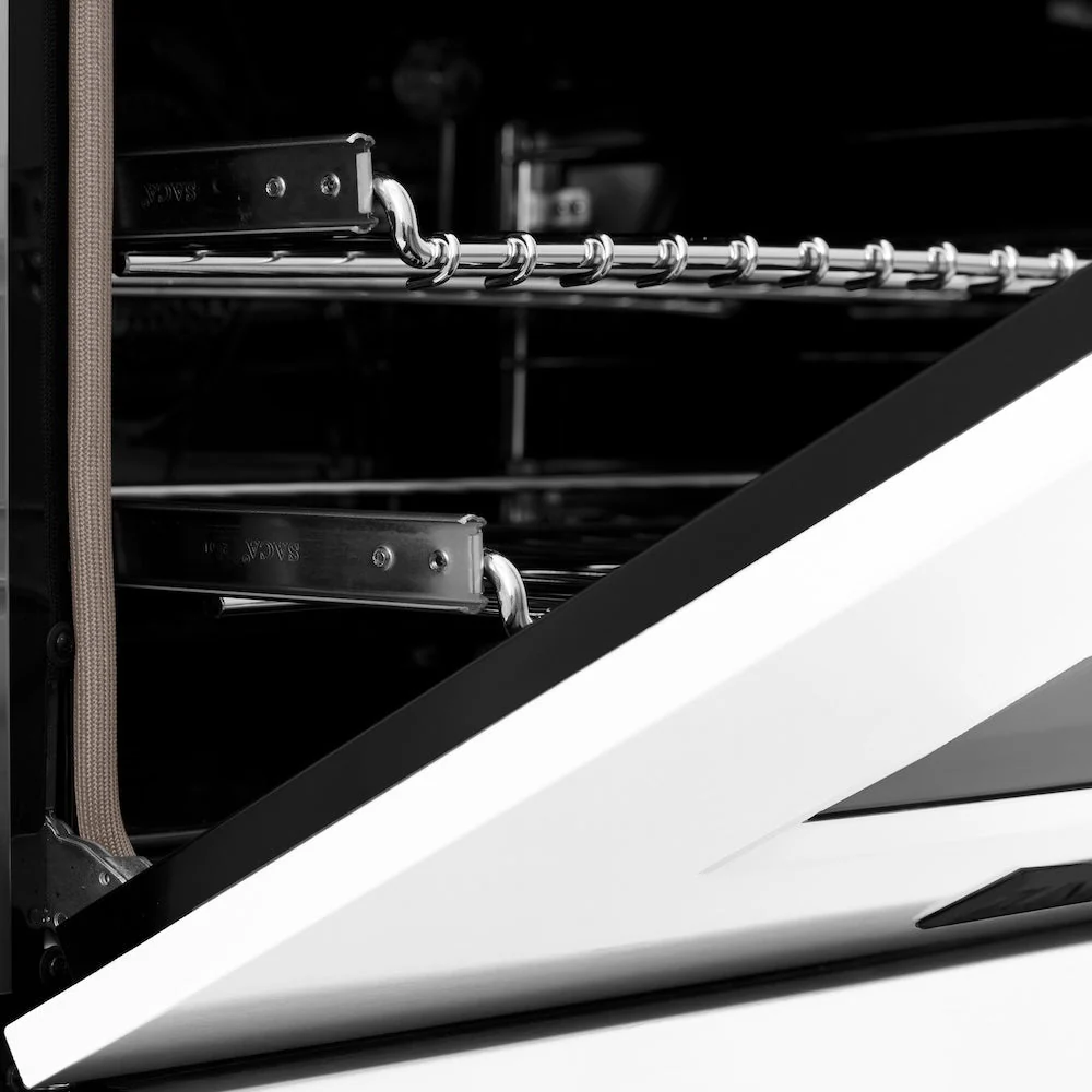 ZLINE Autograph Edition 24 in. 2.8 cu. ft. Legacy Dual Fuel Range with 4 Burner Gas Cooktop and Electric Convection Oven in Satin Stainless Steel with White Matte Door and Matte Black Accents, Open Box-Good Condition - Image 8