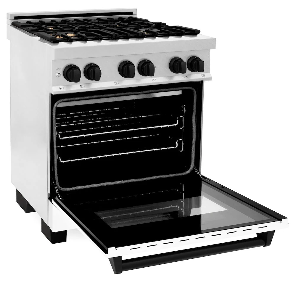 ZLINE Autograph Edition 30 in. 4.0 cu. ft. Legacy Dual Fuel Range with 4 Burner Gas Cooktop and Electric Convection Oven in Satin Stainless Steel with White Matte Door and Matte Black Accents, Open Box-Good Condition - Image 6