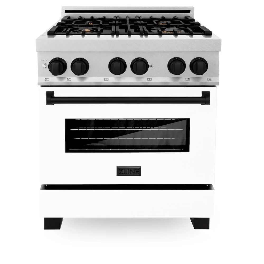 ZLINE Autograph Edition 30 in. 4.0 cu. ft. Legacy Dual Fuel Range with 4 Burner Gas Cooktop and Electric Convection Oven in Satin Stainless Steel with White Matte Door and Matte Black Accents, Open Box-Good Condition - Image 8