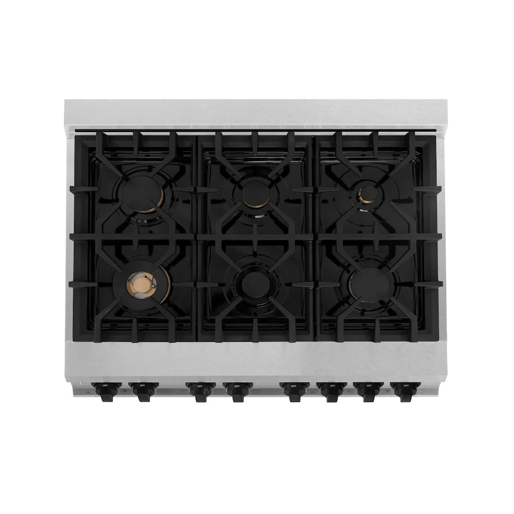 ZLINE Autograph Edition 36 in. 4.6 cu. ft. Legacy Dual Fuel Range with 6 Burner Gas Cooktop and Electric Convection Oven in Satin Stainless Steel with White Matte Door and Matte Black Accents, Open Box-Good Condition - Image 6