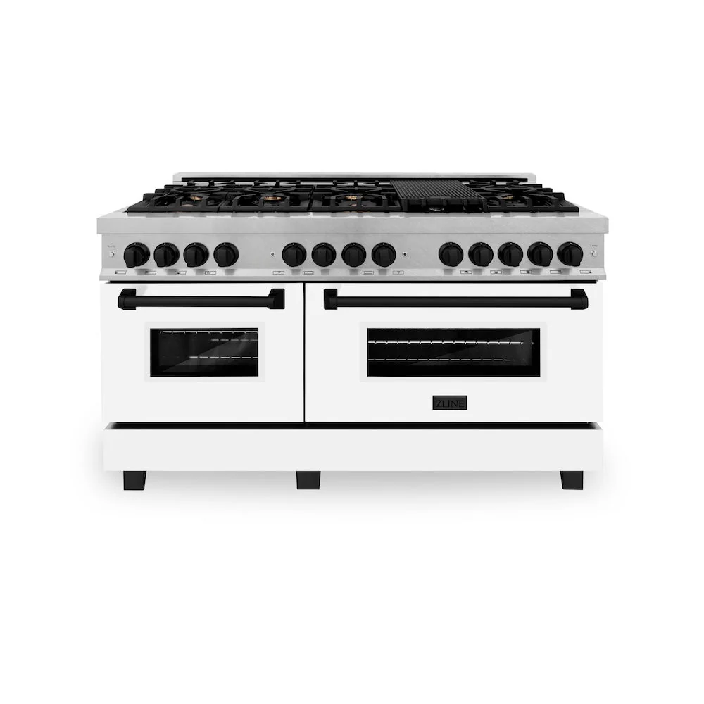 ZLINE Autograph Edition 60 in. 7.4 cu. ft. Legacy Dual Fuel Range with 9 Burner Gas Cooktop and 2 Electric Convection Ovens in Satin Stainless Steel with White Matte Doors and Matte Black Accents, Open Box-Good Condition - Image 6