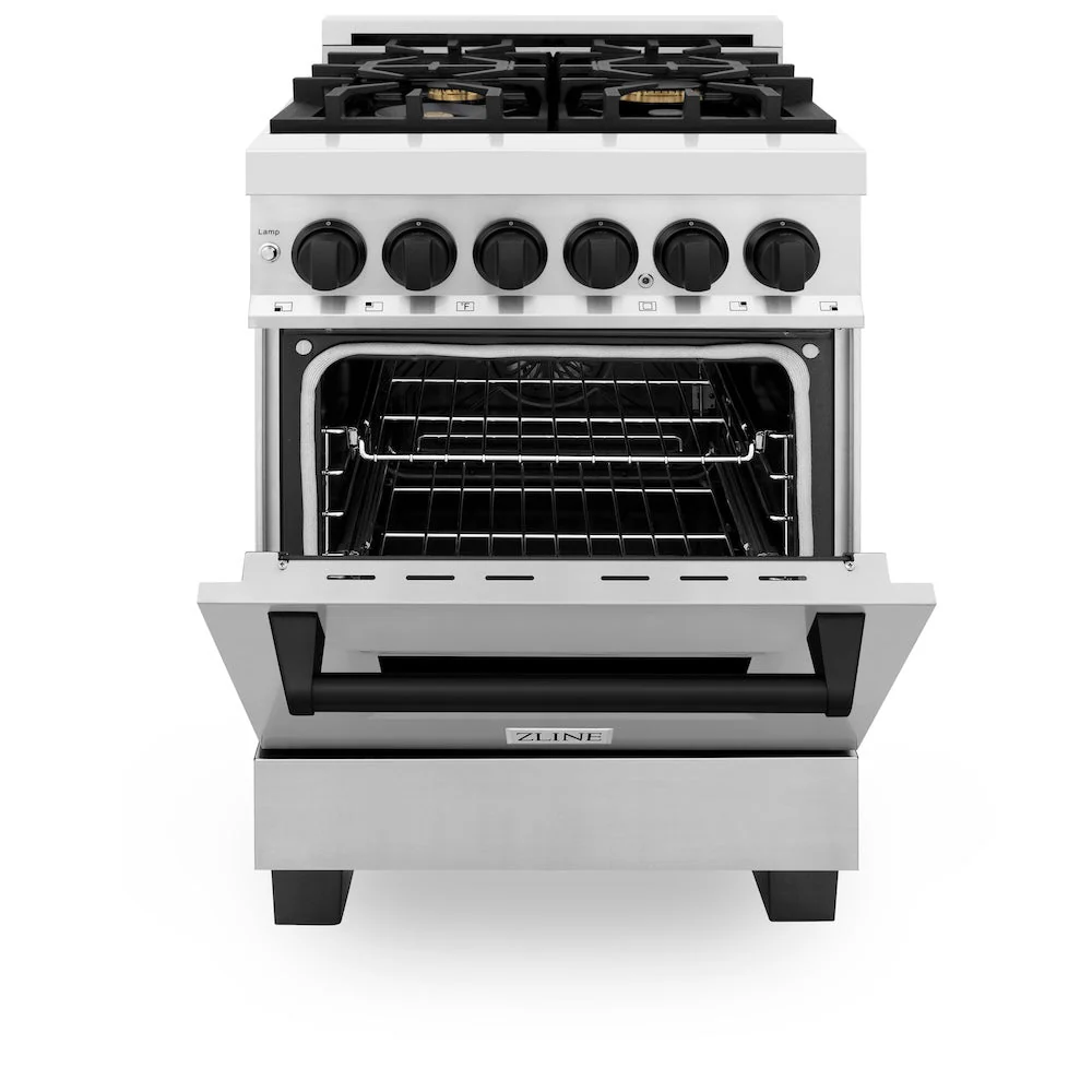 ZLINE Autograph Edition 24 in. 2.8 cu. ft. Legacy Dual Fuel Range with 4 Burner Gas Cooktop and Electric Convection Oven in Stainless Steel and Matte Black Accents, Open Box-Good Condition - Image 9