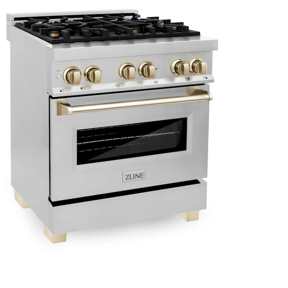 ZLINE Autograph Edition 30 in. 4.0 cu. ft. Legacy Dual Fuel Range with 4 Burner Gas Cooktop and Electric Convection Oven in Stainless Steel and Polished Gold Accents, Open Box-Good Condition - Image 4