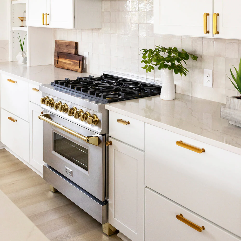 ZLINE Autograph Edition 36 in. 4.6 cu. ft. Legacy Dual Fuel Range with 6 Burner Gas Cooktop and Electric Convection Oven in Stainless Steel and Polished Gold Accents, Open Box-Good Condition - Image 20