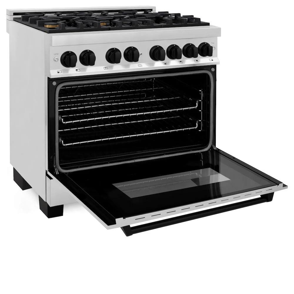 ZLINE Autograph Edition 36 in. 4.6 cu. ft. Legacy Dual Fuel Range with 6 Burner Gas Cooktop and Electric Convection Oven in Stainless Steel and Matte Black Accents, Open Box-Good Condition - Image 6