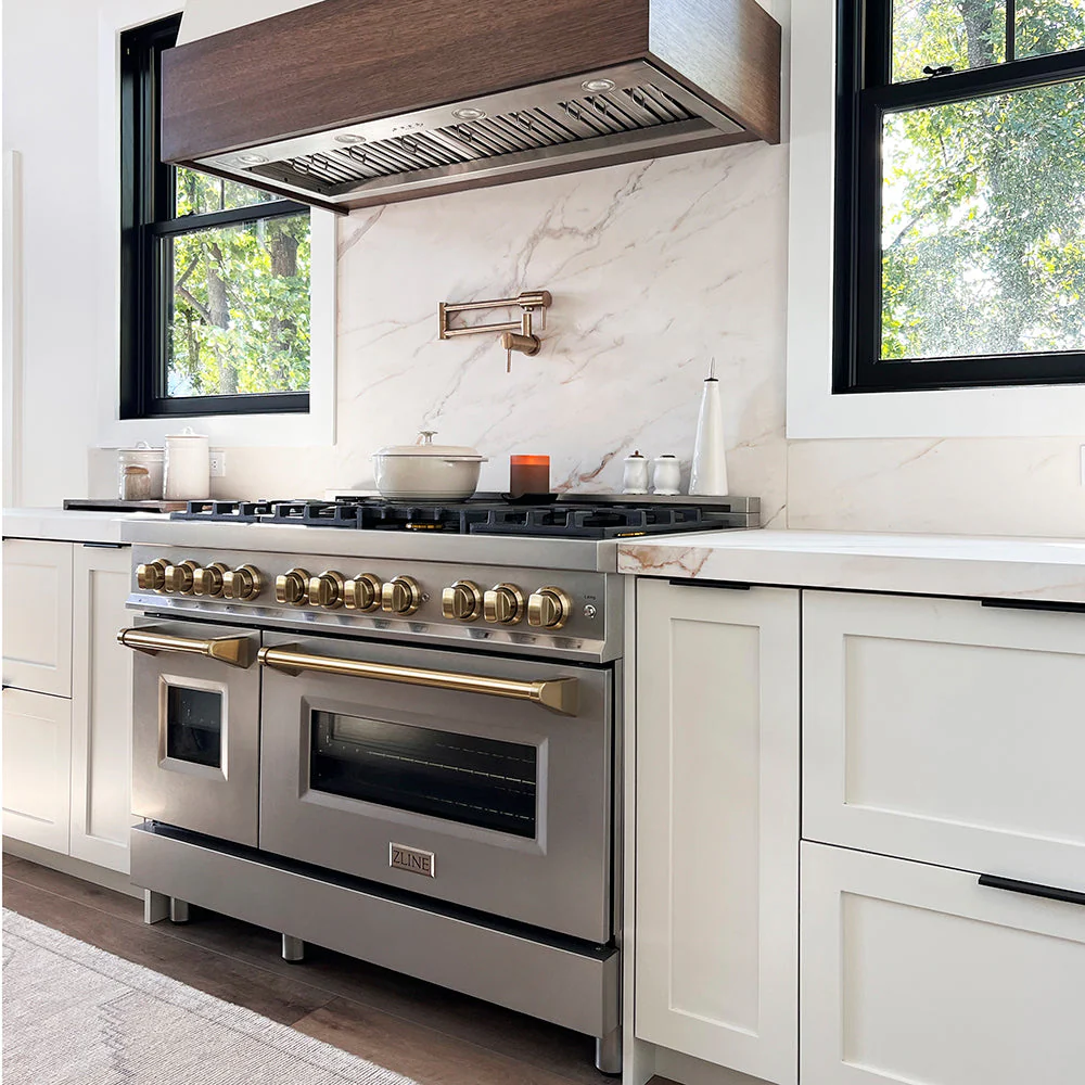 ZLINE Autograph Edition 48 in. 6.0 cu. ft. Legacy Dual Fuel Range with 7 Burner Gas Cooktop and 2 Electric Ovens in Stainless Steel and Champagne Bronze Accents, Open Box-Good Condition - Image 23