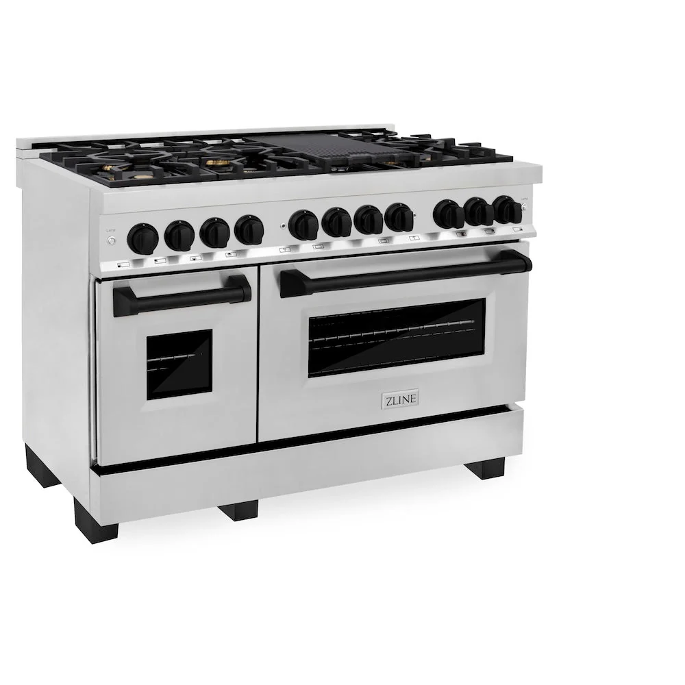 ZLINE Autograph Edition 48 in. 6.0 cu. ft. Legacy Dual Fuel Range with 7 Burner Gas Cooktop and 2 Electric Ovens in Stainless Steel and Matte Black Accents, Open Box-Good Condition - Image 4