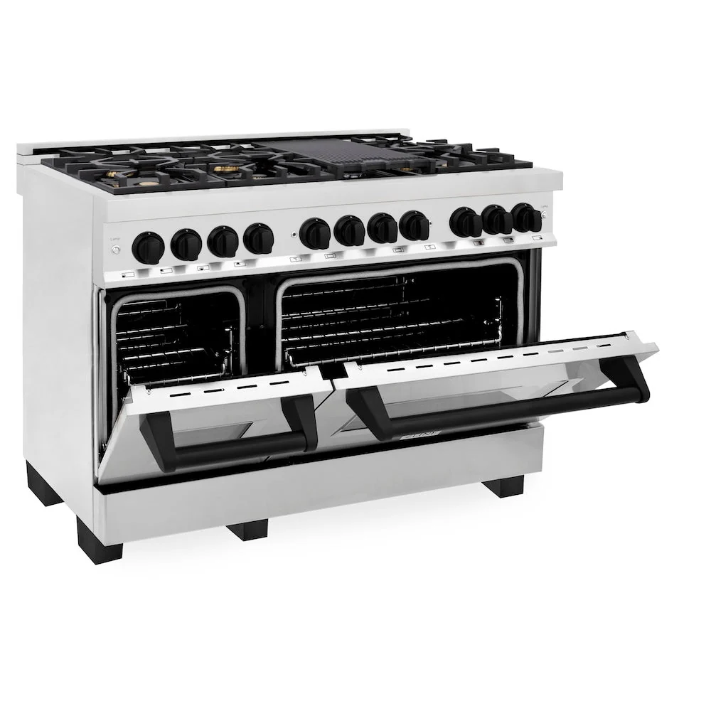 ZLINE Autograph Edition 48 in. 6.0 cu. ft. Legacy Dual Fuel Range with 7 Burner Gas Cooktop and 2 Electric Ovens in Stainless Steel and Matte Black Accents, Open Box-Good Condition - Image 5