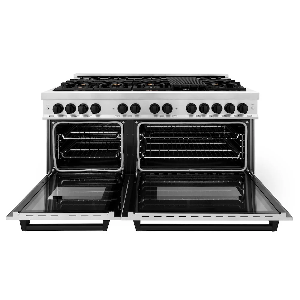 ZLINE Autograph Edition 60 in. 7.4 cu. ft. Legacy Dual Fuel Range with 9 Burner Gas Cooktop and 2 Electric Convection Ovens in Stainless Steel and Matte Black Accents, Open Box-Good Condition - Image 10