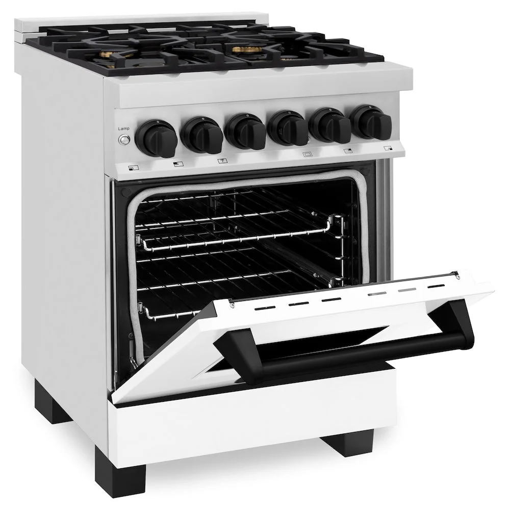 ZLINE Autograph Edition 24 in. 2.8 cu. ft. Legacy Dual Fuel Range with 4 Burner Gas Cooktop and Electric Convection Oven in Stainless Steel with White Matte Door and Matte Black Accents, Open Box-Good Condition - Image 5