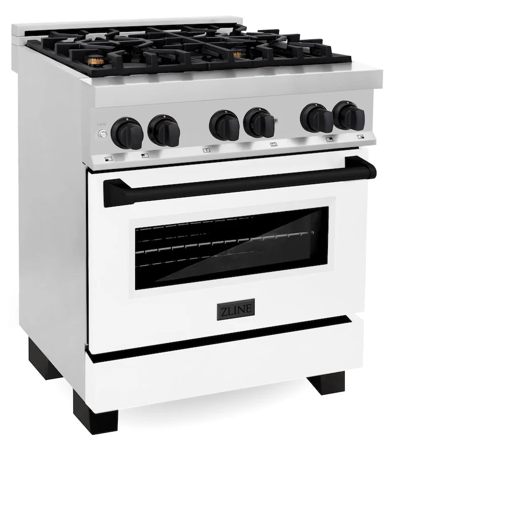 ZLINE Autograph Edition 30 in. 4.0 cu. ft. Legacy Dual Fuel Range with 4 Burner Gas Cooktop and Electric Convection Oven in Stainless Steel with White Matte Door and Matte Black Accents, Open Box-Good Condition - Image 4