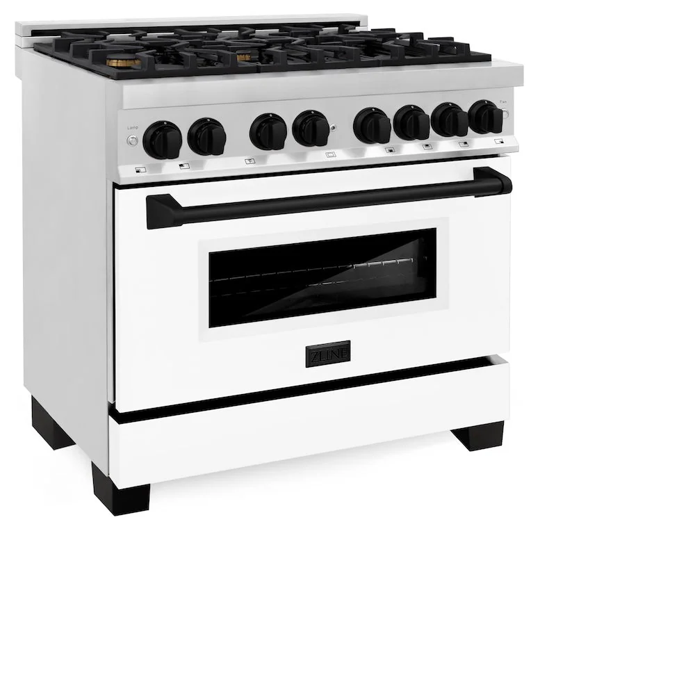 ZLINE Autograph Edition 36 in. 4.6 cu. ft. Legacy Dual Fuel Range with 6 Burner Gas Cooktop and Electric Convection Oven in Stainless Steel with White Matte Door and Matte Black Accents, Open Box-Good Condition - Image 4