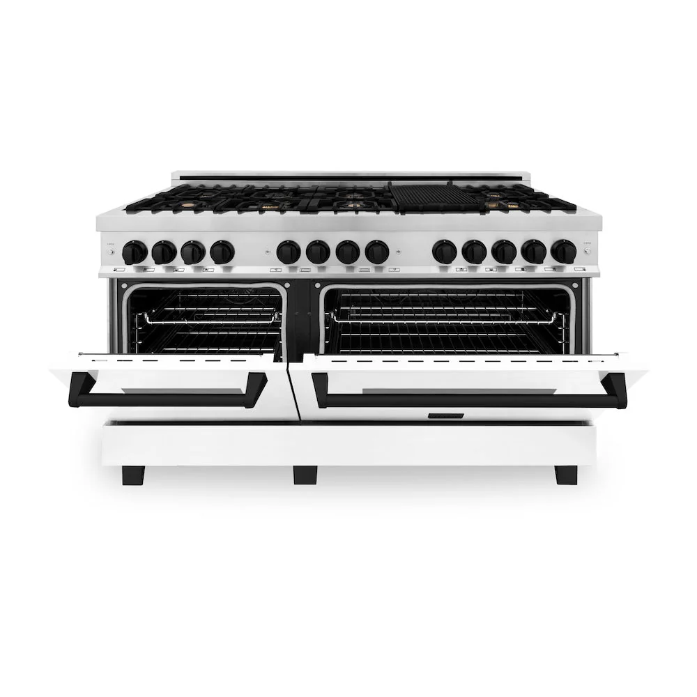 ZLINE Autograph Edition 60 in. 7.4 cu. ft. Legacy Dual Fuel Range with 9 Burner Gas Cooktop and 2 Electric Convection Ovens in Stainless Steel with White Matte Doors and Matte Black Accents, Open Box-Good Condition - Image 9