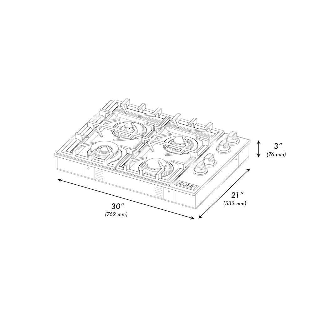 ZLINE 30 in. Gas Cooktop with 4 Gas Burners, Open Box-Good Condition - Image 9