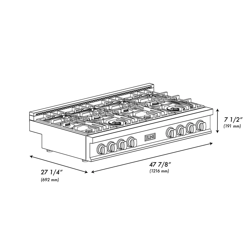 ZLINE 48 in. Classic Gas Rangetop with 8 Burners and Porcelain Cooktop in Stainless Steel, Open Box-Good Condition - Image 12