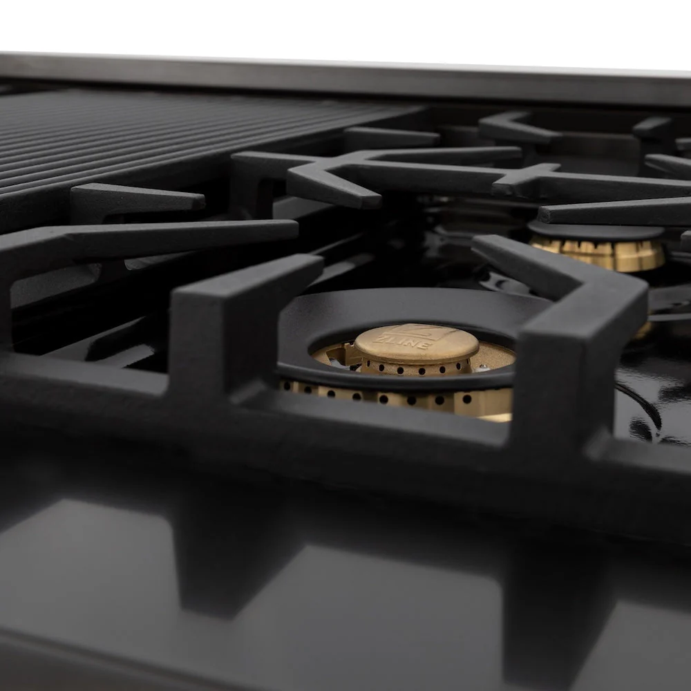 ZLINE Autograph Edition 48 in. Legacy Gas Rangetop with 7 Burners and Porcelain Cooktop in Black Stainless Steel with Champagne Bronze Accents, Open Box-Good Condition - Image 6