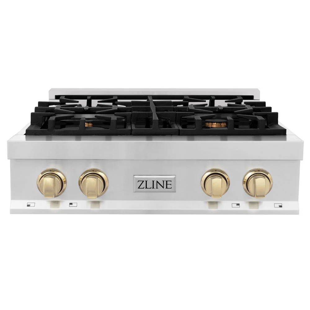 ZLINE Autograph Edition 30 in. Legacy Gas Rangetop with 4 Burners and Porcelain Cooktop in Stainless Steel with Polished Gold Accents, Open Box-Good Condition - Image 6