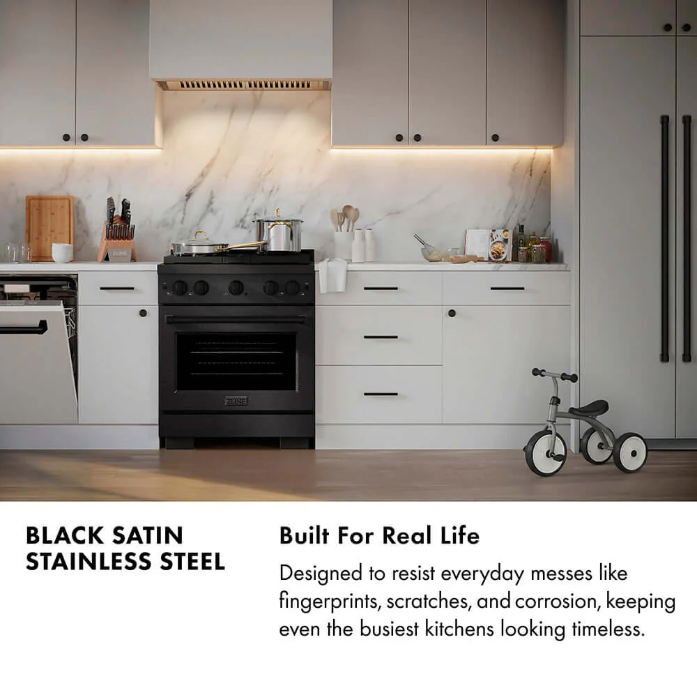 ZLINE 30 in. 4.2 cu. ft. Paramount Dual Fuel Range with 4 Burner Gas Cooktop and Electric Convection Oven in Black Satin Stainless Steel, Open Box-Good Condition - Image 3