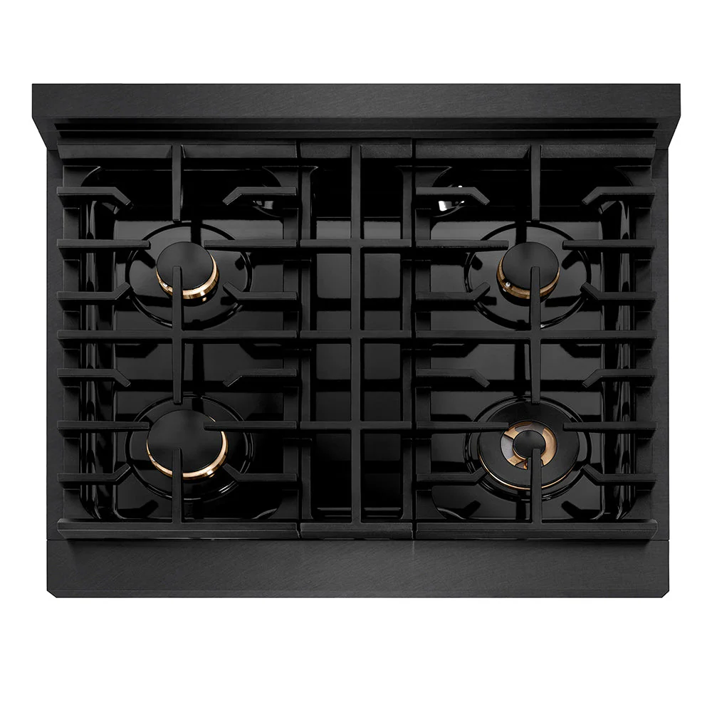 ZLINE Autograph Edition 30 in. 4.2 cu. ft. Paramount Dual Fuel Range with 4 Burner Gas Cooktop and Electric Convection Oven in Black Satin Stainless Steel with Polished Gold Accents, Open Box-Good Condition - Image 8