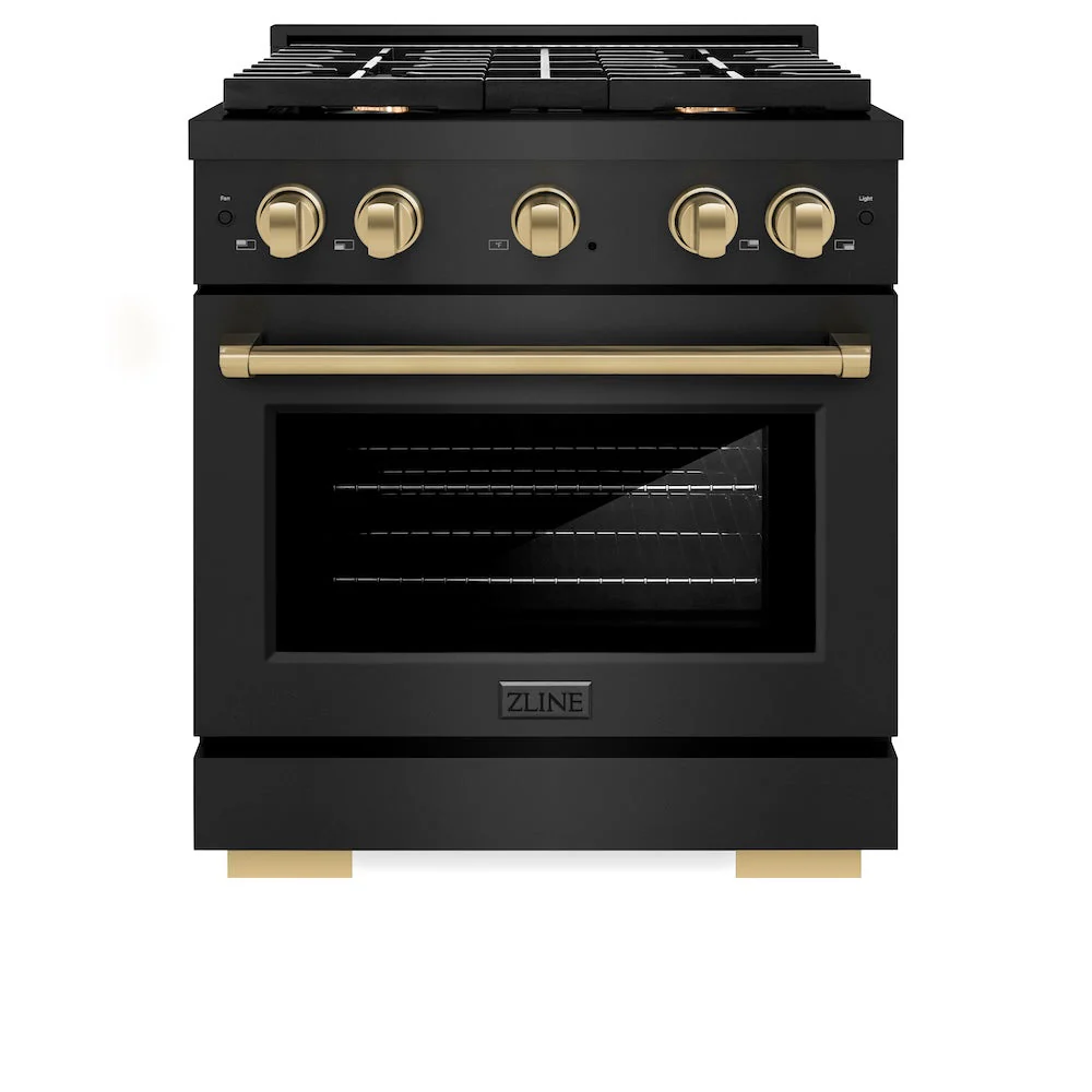 ZLINE Autograph Edition 30 in. 4.2 cu. ft. Paramount Dual Fuel Range with 4 Burner Gas Cooktop and Electric Convection Oven in Black Stainless Steel with Champagne Bronze Accents, Open Box-Good Condition - Image 5