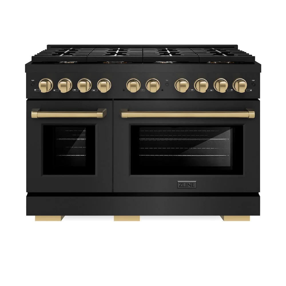 ZLINE Autograph Edition 48 in. 6.7 cu. ft. Paramount Double Oven Dual Fuel Range with 8 Burner Gas Cooktop in Black Stainless Steel and Champagne Bronze Accents, Open Box-Good Condition - Image 4