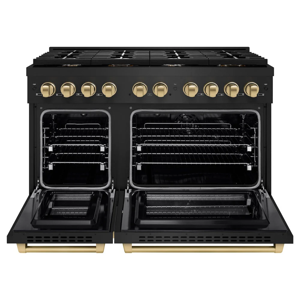 ZLINE Autograph Edition 48 in. 6.7 cu. ft. Paramount Double Oven Dual Fuel Range with 8 Burner Gas Cooktop in Black Stainless Steel and Champagne Bronze Accents, Open Box-Good Condition - Image 5
