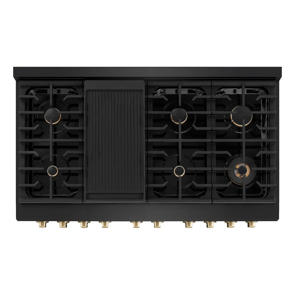 ZLINE Autograph Edition 48 in. 6.7 cu. ft. Paramount Double Oven Dual Fuel Range with 8 Burner Gas Cooktop in Black Stainless Steel and Polished Gold Accents, Open Box-Good Condition - Image 3