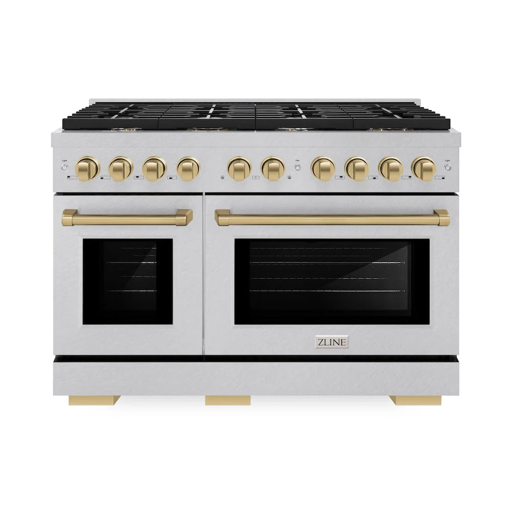 ZLINE Autograph Edition 48 in. 6.7 cu. ft. Paramount Double Oven Dual Fuel Range with 8 Burner Gas Cooktop in Satin Stainless Steel and Champagne Bronze Accents, Open Box-Good Condition - Image 6