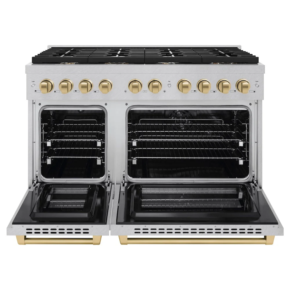 ZLINE Autograph Edition 48 in. 6.7 cu. ft. Paramount Double Oven Dual Fuel Range with 8 Burner Gas Cooktop in Satin Stainless Steel and Champagne Bronze Accents, Open Box-Good Condition - Image 7