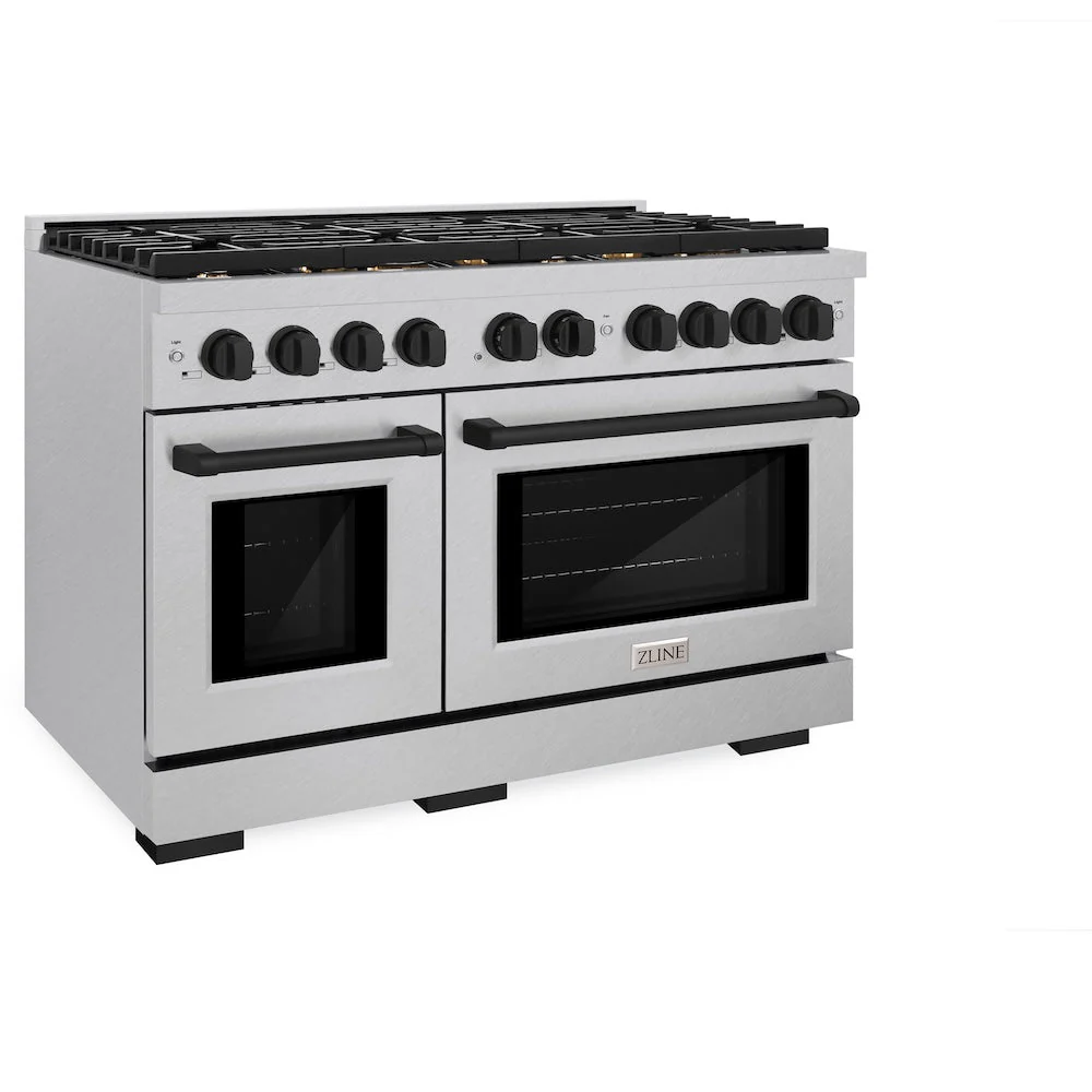 ZLINE Autograph Edition 48 in. 6.7 cu. ft. Paramount Double Oven Dual Fuel Range with 8 Burner Gas Cooktop in Satin Stainless Steel and Matte Black Accents, Open Box-Good Condition - Image 4