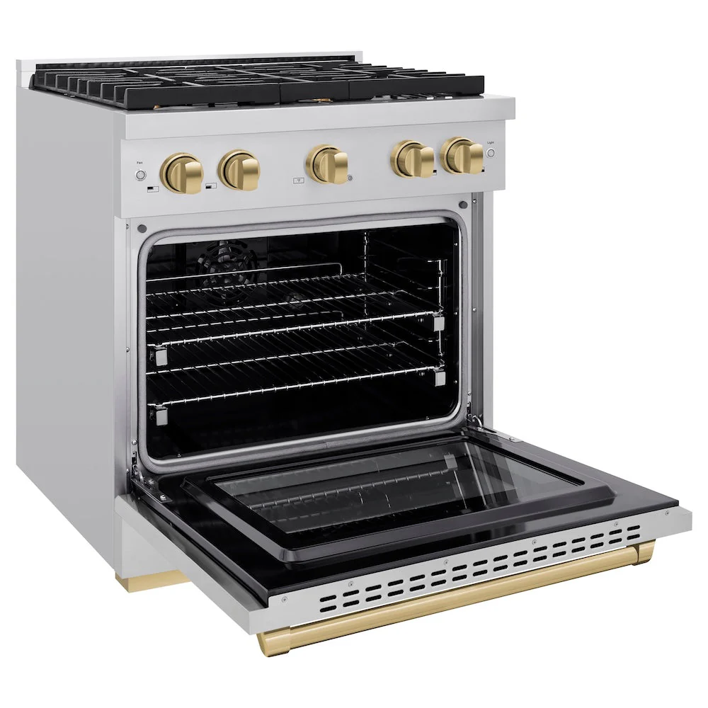 ZLINE Autograph Edition 30 in. 4.2 cu. ft. Paramount Dual Fuel Range with 4 Burner Gas Cooktop and Electric Convection Oven in Stainless Steel with Champagne Bronze Accents, Open Box-Good Condition - Image 5