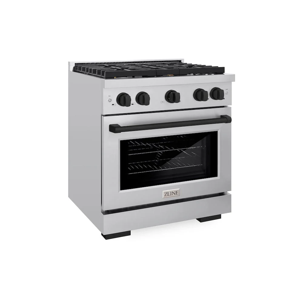 ZLINE Autograph Edition 30 in. 4.2 cu. ft. Paramount Dual Fuel Range with 4 Burner Gas Cooktop and Electric Convection Oven in Stainless Steel with Matte Black Accents, Open Box-Good Condition