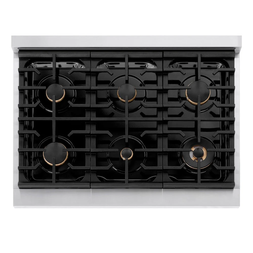 ZLINE Autograph Edition 36 in. 5.2 cu. ft. Paramount Dual Fuel Range with 6 Burner Gas Cooktop and Electric Convection Oven in Stainless Steel with Champagne Bronze Accents, Open Box-Good Condition - Image 5