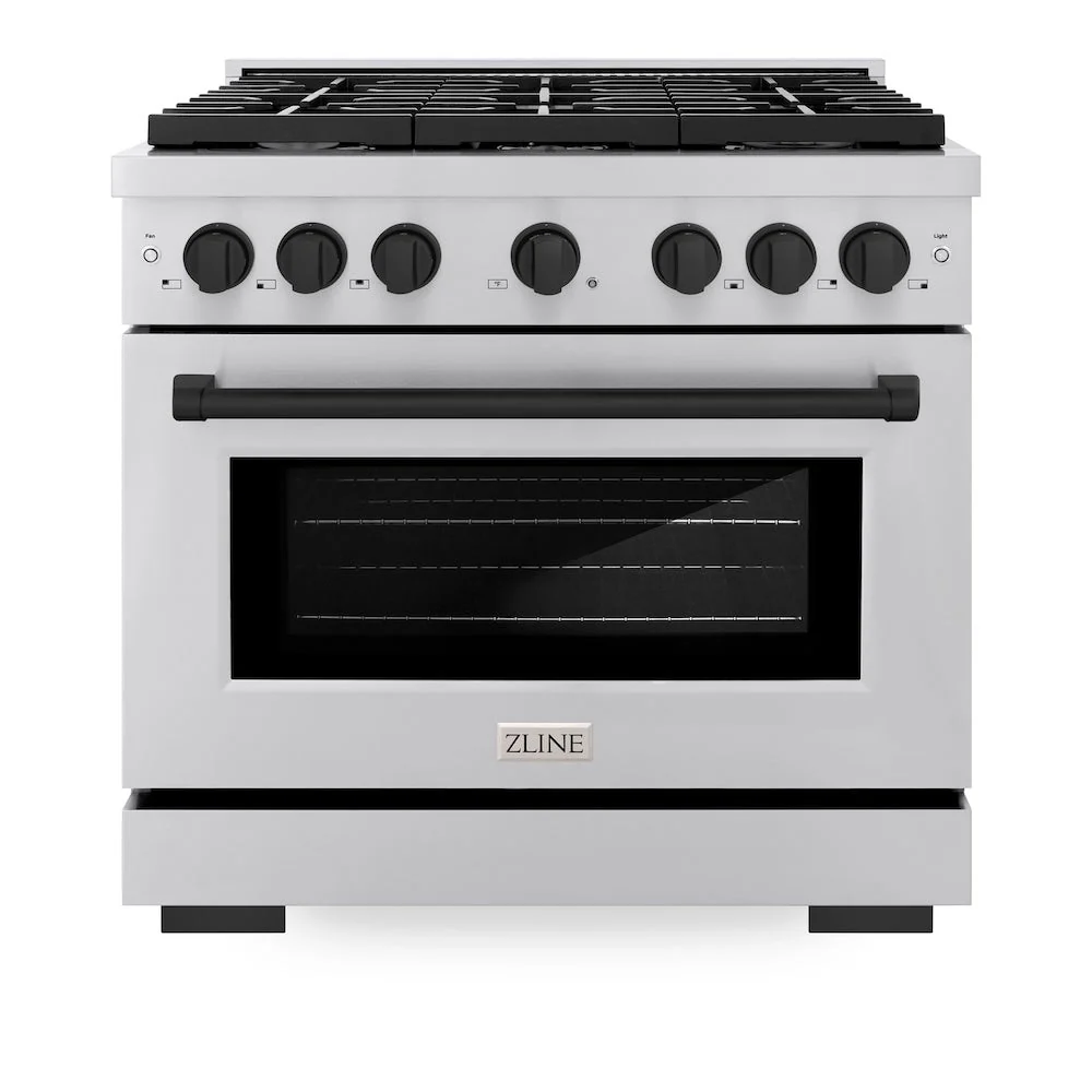 ZLINE Autograph Edition 36 in. 5.2 cu. ft. Paramount Dual Fuel Range with 6 Burner Gas Cooktop and Electric Convection Oven in Stainless Steel with Matte Black Accents, Open Box-Good Condition - Image 6