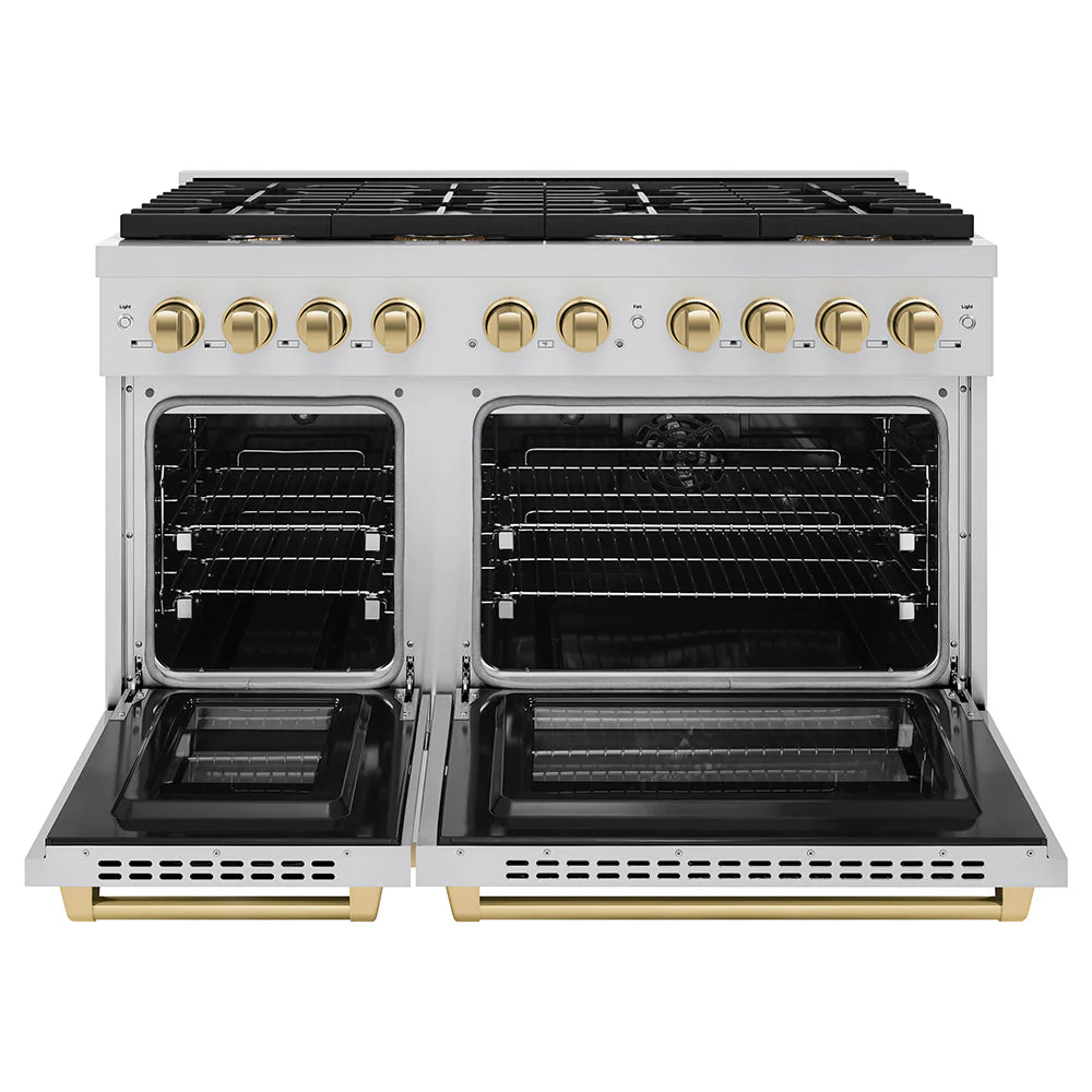 ZLINE Autograph Edition 48 in. 6.7 cu. ft. Paramount Double Oven Dual Fuel Range with 8 Burner Gas Cooktop in Stainless Steel and Champagne Bronze Accents, Open Box-Good Condition - Image 10