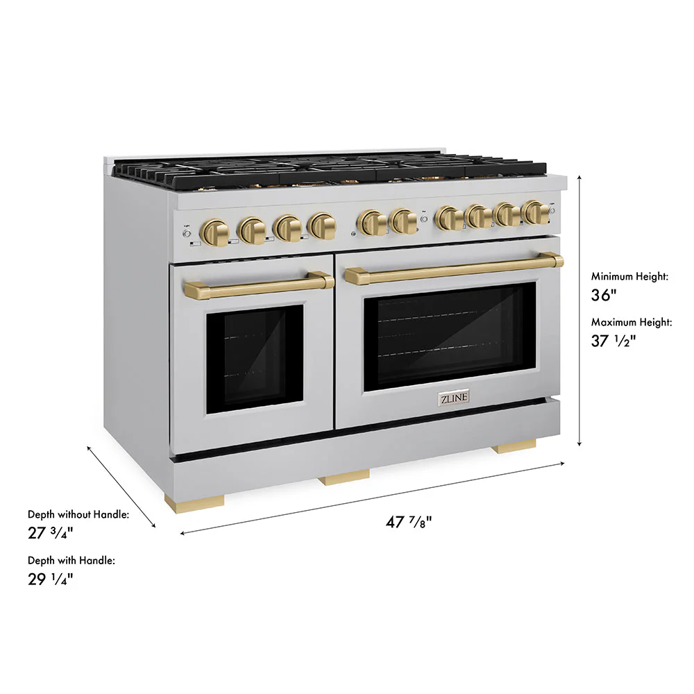 ZLINE Autograph Edition 48 in. 6.7 cu. ft. Paramount Double Oven Dual Fuel Range with 8 Burner Gas Cooktop in Stainless Steel and Champagne Bronze Accents, Open Box-Good Condition - Image 16