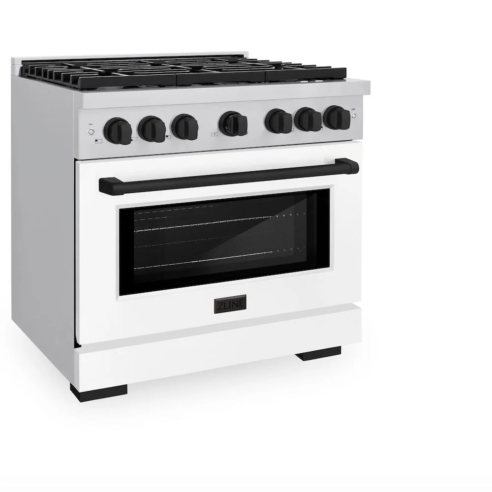 ZLINE Autograph Edition 36 in. 5.2 cu. ft. Paramount Dual Fuel Range with 6 Burner Gas Cooktop and Electric Convection Oven in Stainless Steel with White Matte Door and Matte Black Accents, Open Box-Good Condition - Image 4