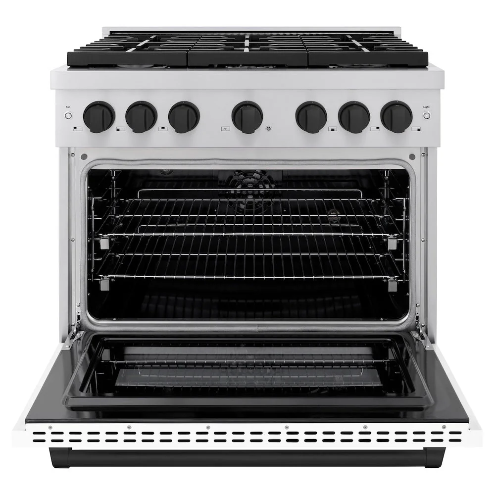 ZLINE Autograph Edition 36 in. 5.2 cu. ft. Paramount Dual Fuel Range with 6 Burner Gas Cooktop and Electric Convection Oven in Stainless Steel with White Matte Door and Matte Black Accents, Open Box-Good Condition - Image 7