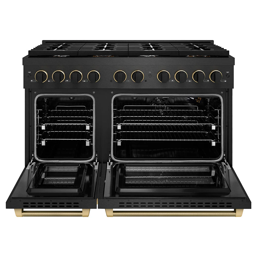 ZLINE Designer Collection 48 in. 6.7 cu. ft. Paramount Double Oven Gas Range with 8 Burner Cooktop in Black Satin Stainless Steel with Matte Black and Champagne Bronze Accents, Open Box-Good Condition - Image 8