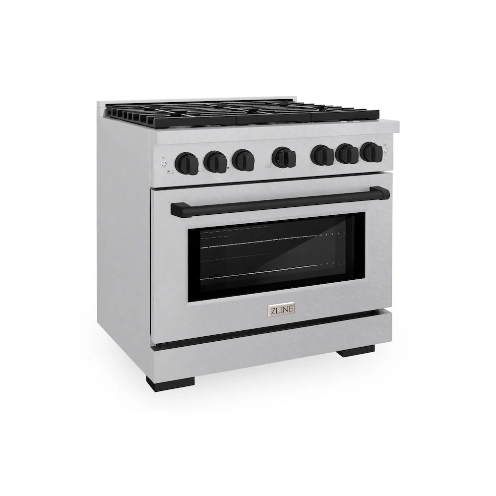 ZLINE Autograph Edition 36 in. 5.2 cu. ft. Paramount Gas Range with 6 Burner Cooktop and Convection Gas Oven in Satin Stainless Steel and Matte Black Accents, Open Box-Good Condition