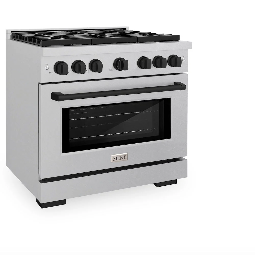 ZLINE Autograph Edition 36 in. 5.2 cu. ft. Paramount Gas Range with 6 Burner Cooktop and Convection Gas Oven in Satin Stainless Steel and Matte Black Accents, Open Box-Good Condition - Image 7