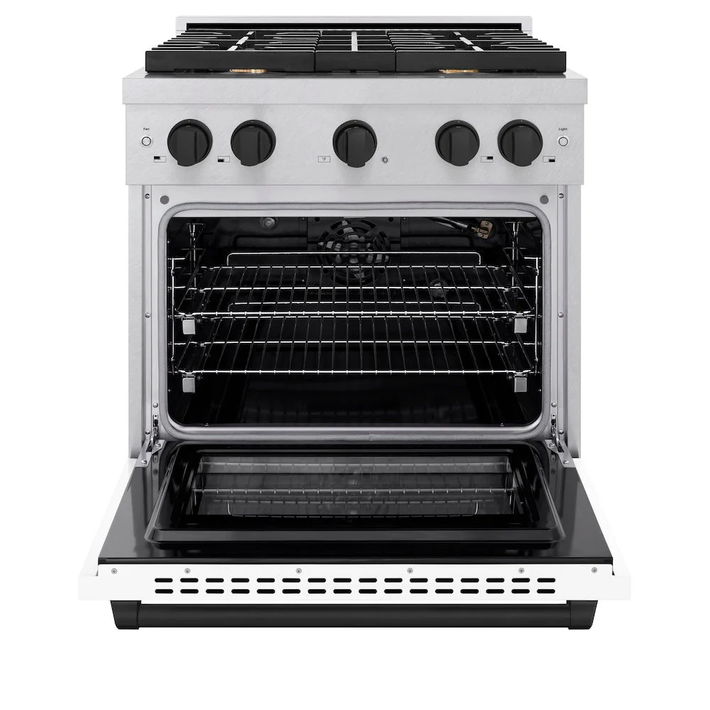ZLINE Autograph Edition 30 in. 4.2 cu. ft. Paramount Gas Range with 4 Burner Cooktop and Convection Gas Oven in Satin Stainless Steel with White Matte Door and Matte Black Accents, Open Box-Good Condition - Image 6