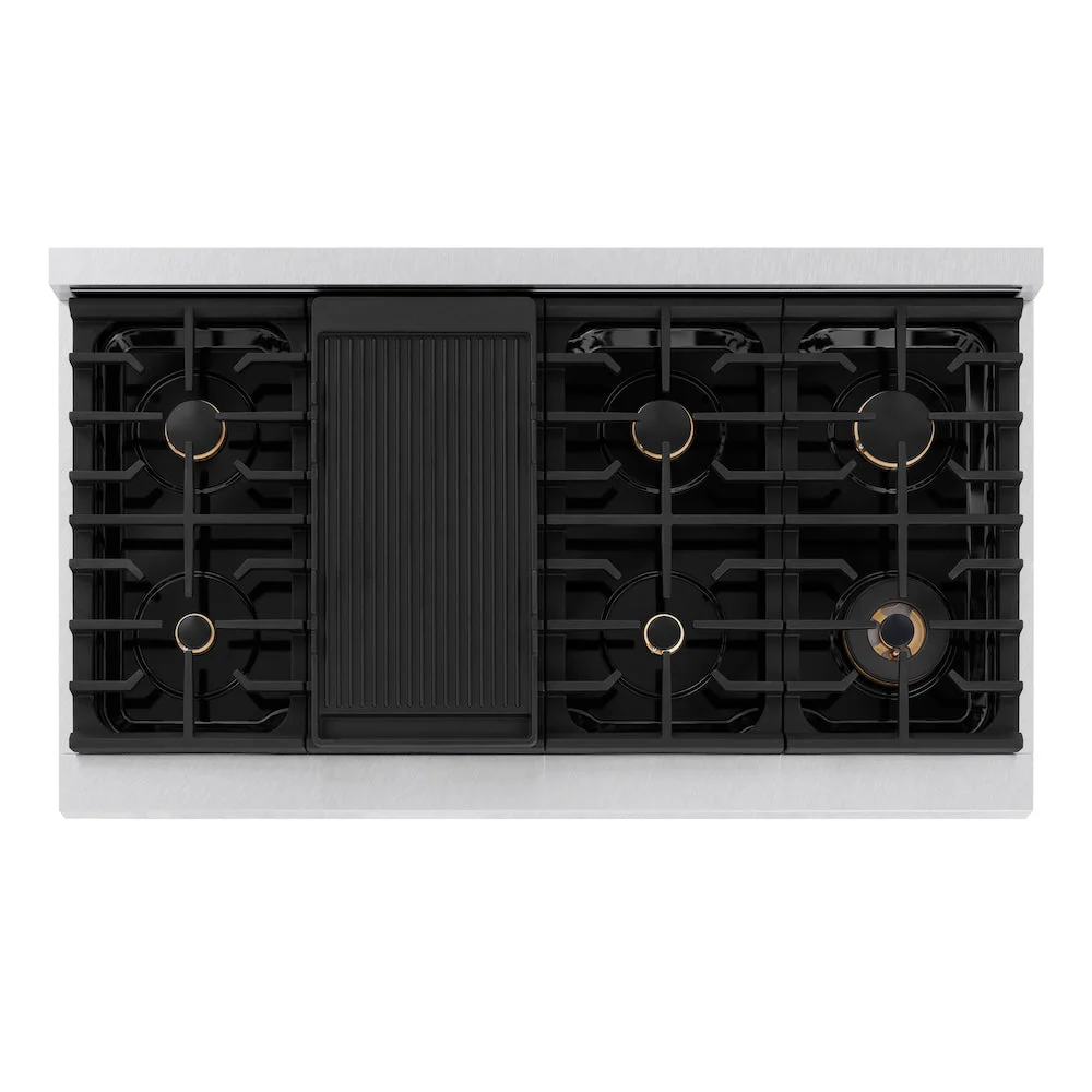 ZLINE Autograph Edition 48 in. 6.7 cu. ft. Paramount Double Oven Gas Range with 8 Burner Cooktop in Satin Stainless Steel with White Matte Doors and Champagne Bronze Accents, Open Box-Good Condition - Image 5