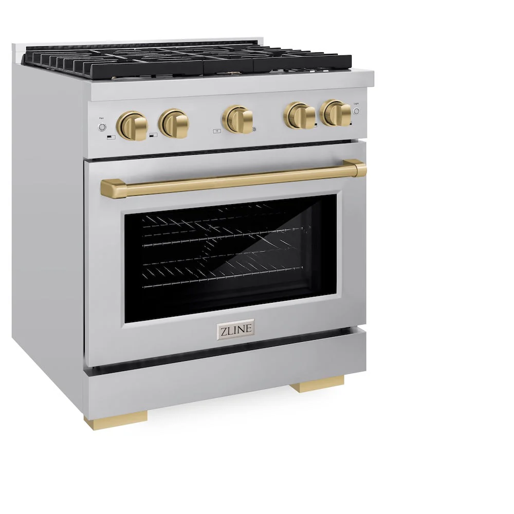 ZLINE Autograph Edition 30 in. 4.2 cu. ft. Paramount Gas Range with 4 Burner Cooktop and Convection Gas Oven in Stainless Steel and Champagne Bronze Accents, Open Box-Good Condition - Image 4