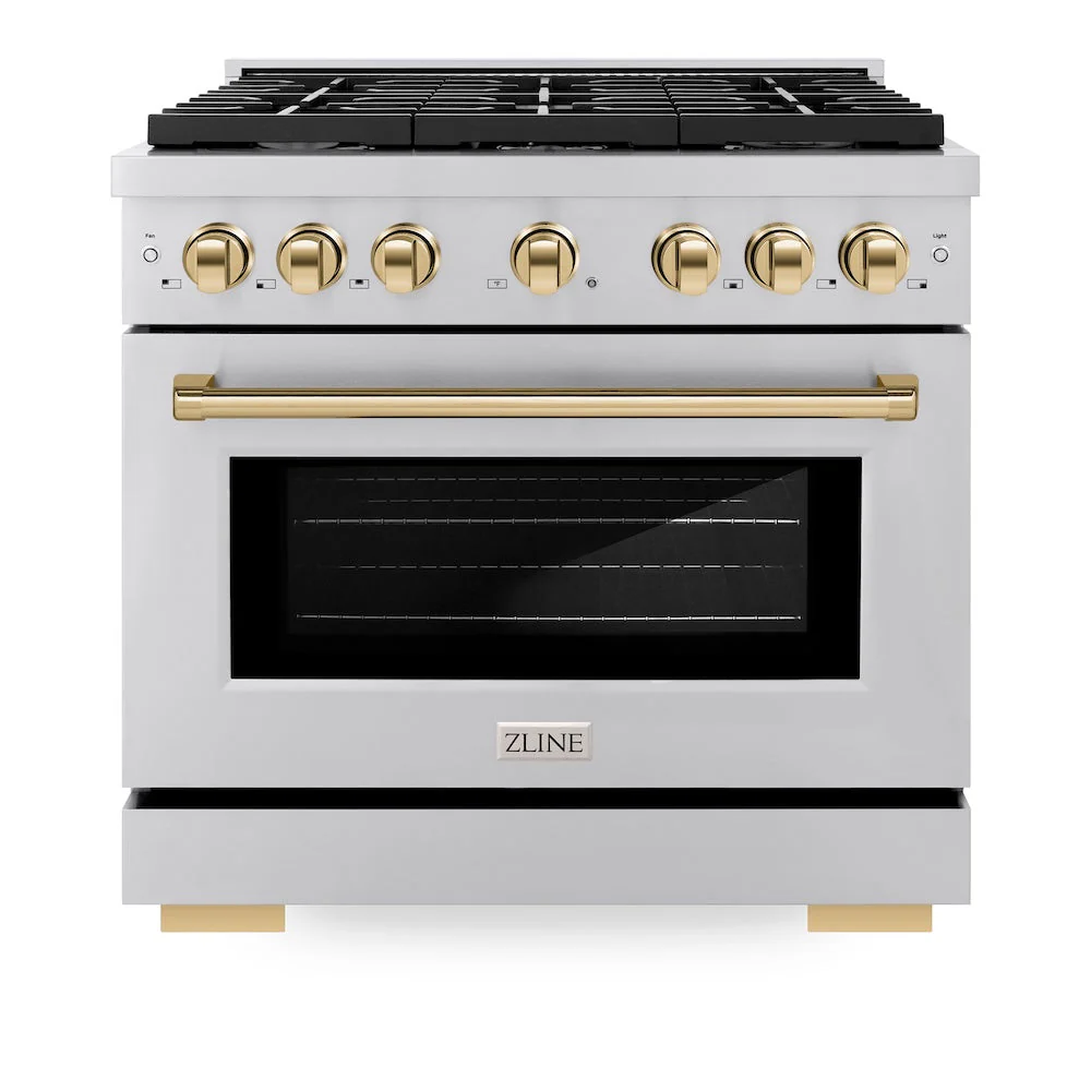 ZLINE Autograph Edition 36 in. 5.2 cu. ft. Paramount Gas Range with 6 Burner Cooktop and Convection Gas Oven in Stainless Steel and Polished Gold Accents, Open Box-Good Condition - Image 6