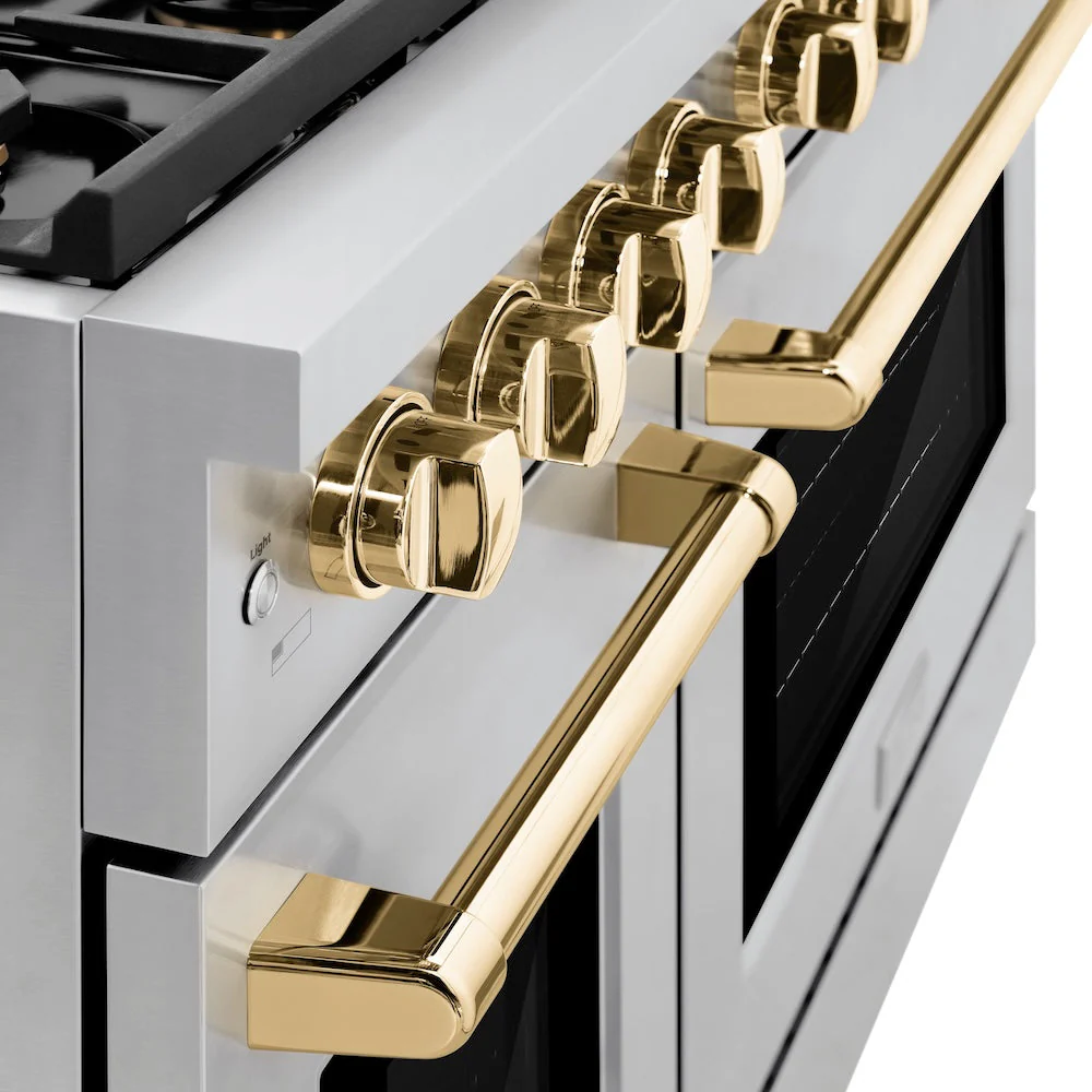 ZLINE Autograph Edition 48 in. 6.7 cu. ft. Paramount Double Oven Gas Range with 8 Burner Cooktop in Stainless Steel and Polished Gold Accents, Open Box-Good Condition - Image 9