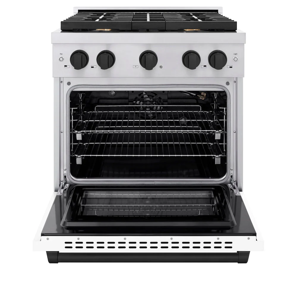 ZLINE Autograph Edition 30 in. 4.2 cu. ft. Paramount Gas Range with 4 Burner Cooktop and Convection Gas Oven in Stainless Steel with White Matte Door and Matte Black Accents, Open Box-Good Condition - Image 8