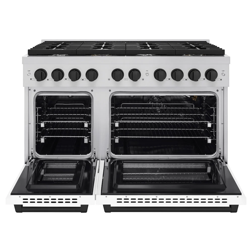ZLINE Autograph Edition 48 in. 6.7 cu. ft. Paramount Double Oven Gas Range with 8 Burner Cooktop in Stainless Steel with White Matte Doors and Matte Black Accents, Open Box-Good Condition - Image 6